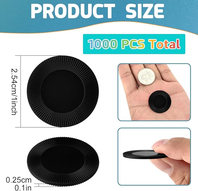 Coopay 1000 Pieces Plastic Poker Chips, Bingo Chips Bulk Learning Counters Disks Poker Card Game, Counting Markers for Math Practice, Game Tokens and Teaching Rewards, 25 mm/ 1 Inch (Black)