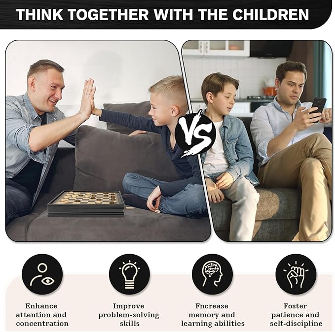 Peradix Magnetic Chess Checkers Board Sets with 2 Built-in Storage Drawers,12.8" Classic 2 in 1 Wooden Games with 2 Extra Queens for Kids and Adults,Travel Portable Chess Game Set