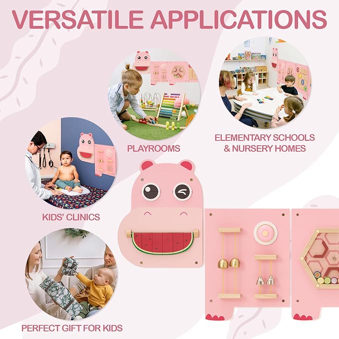 Monläurd® Hippo Montessori Busy Board, Sensory Board, Educational Toys, Sensory Wall Panel, Wall Toys, Daycare Furniture, Playroom Furniture, Learning Toys, Boys and Girls 6 M+