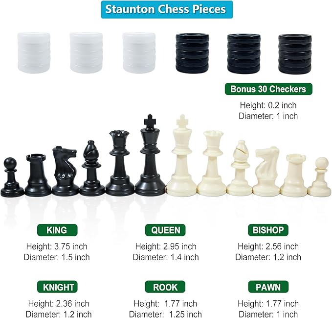 Travel Chess Set 20'' Silicone Chess Board-3.75'' King Height Plastic Chess Piece, Extra Queens & Storage Bag, 2 in 1 Portable Chess & Checker Board Games for Kids and Adults