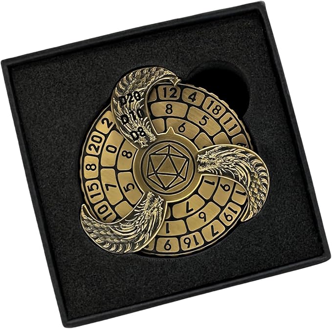 D&D Themed Fidget Spinner, dice Spinner, D4,D6, D8, D10, D12,D20,D% 7-in-1 Metal dice, Perfect for D&D Dungeons and Dragons, RPG and Pathfinder Role Playing Games (Ancient Gold Color)