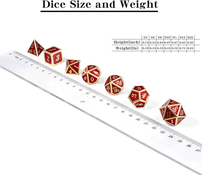 Ruby Red DND Metal Dice, DnDnD 7PCS Metallic D&D Dice Set for Dungeons and Dragons Game