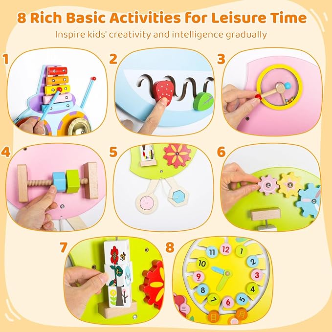 Busy Board caterpollar Caterpillar Activity Wall Panels, Children Kids Educational Wall Toy, Wall Sensory Preschool Toy with 8 Basic Activities Games, Toddler Room Decor