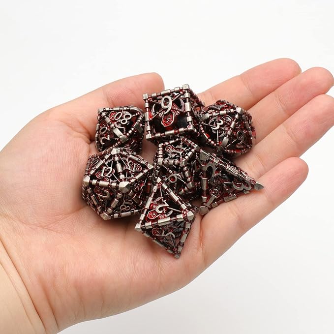 DND Dice, Dungeons and Dragons Dice Metal Polyhedral Dice Set Role Playing D&D Dice HNCCESG Hollow Grim Reaper Dice Gaming D and D Dice for Table Game RPG Pathfinder Warhammer Shadowrun (Blood)