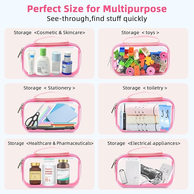 SameTech Hard Shell Zipper Case, 2pcs Clear Zippered Hard Small Box, Clear Plastic Pouches Travel Bags for Kids, Storage for Building Blocks, Puzzles, Cosmetics, Crafting Supplies