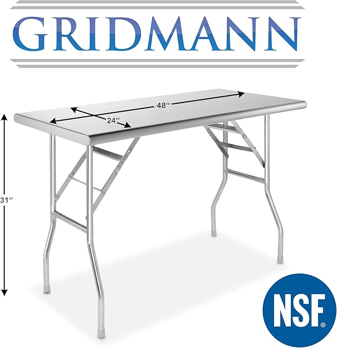 GRIDMANN Stainless Steel Folding Table 48 x 24 Inch, NSF Kitchen Prep & Work Table