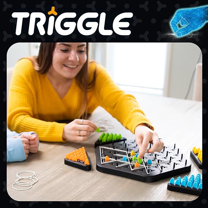 Fat Brain Toys Triggle - Stretch Four to Score [Fun Family Brainteaser Strategy Game for Kids, Teens, & Adults] Rubber Band Triangle Game