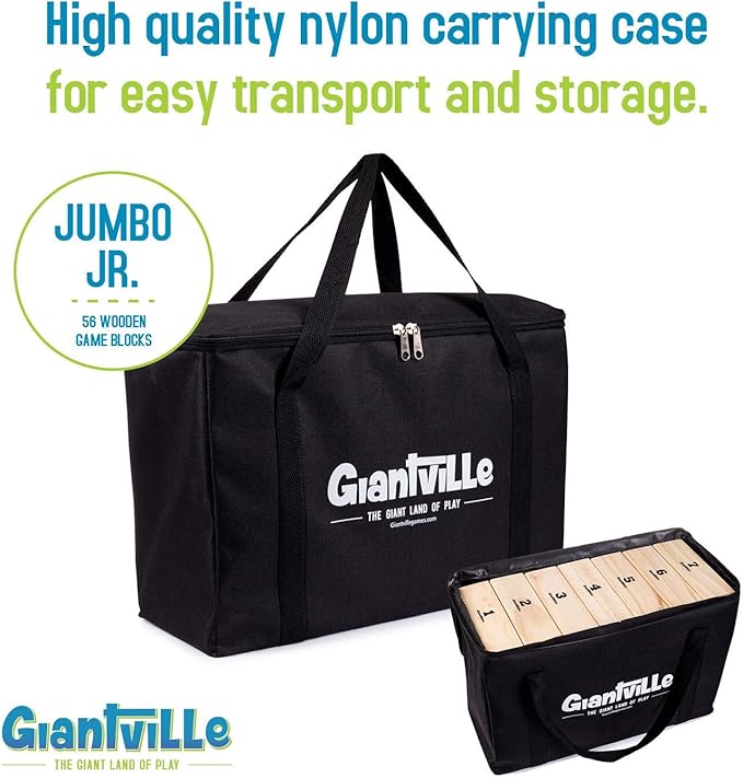 Giantville Giant Tumbling Timber Toy - Premium Pine Wood Life-Size Blocks Tower - Big Floor/Board Indoor/Outdoor Yard Game for Kids & Adults - 56-Pieces + Carry/Storage Bag - Grows to Over 4-Feet