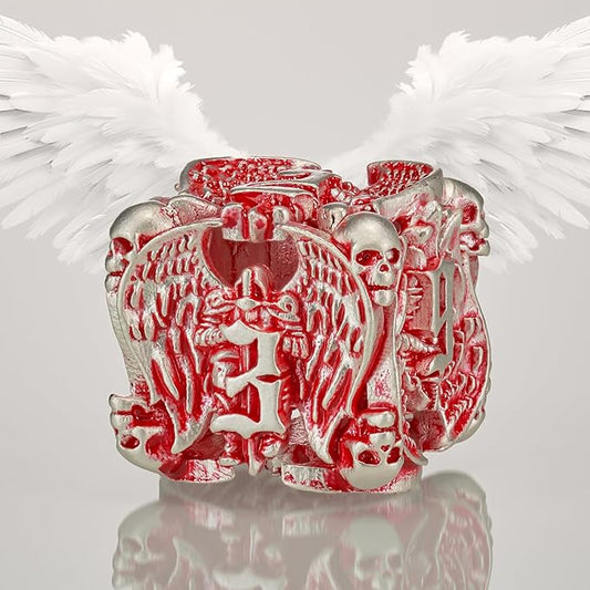 Matt Red White DND Metal Dice 7 PCS Skull Hollow D&D Dice Set for Dungeons and Dragon Gifts of Tabletop Game (Matte Red with White Skull)…