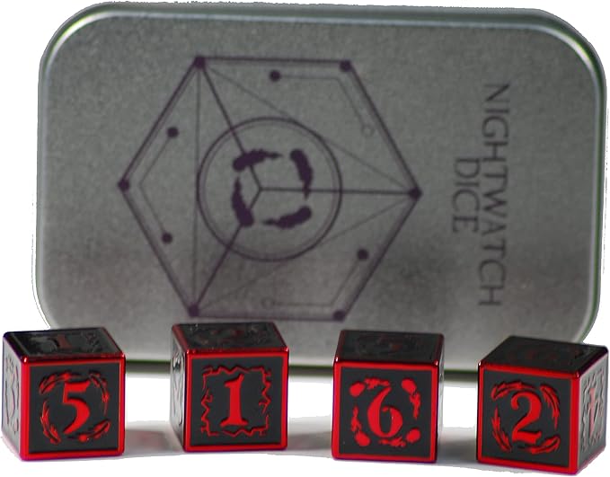 Metal Dice Set Collection for DND and All TRPG Games (Nightwatch, Red 4D6)