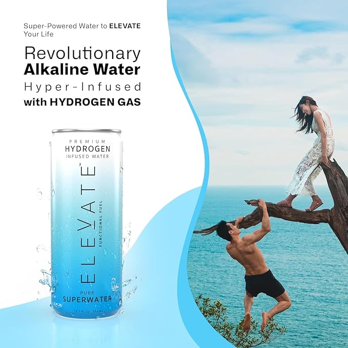 ELEVATE SUPERWATER Premium Hydrogen Water (24 pack). Highest Hydrogen (3-5 PPM) and Lowest -650 ORP. Supports Recovery, Energy, Hydration, Focus, and Endurance. BACKED BY SCIENCE.