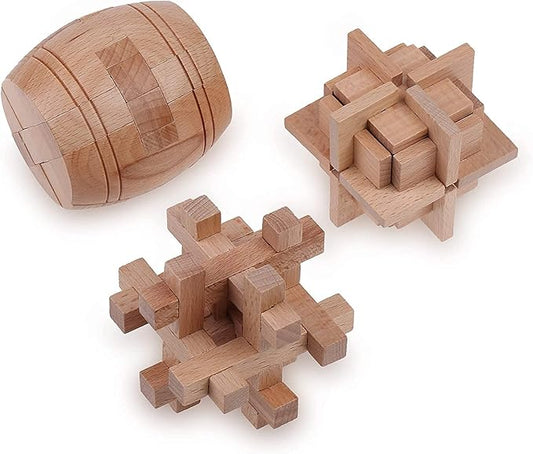 Sharp Brain Zone Wooden Brain Teaser Puzzles for Adults & Kids (Barrel Wooden Brain Teaser)
