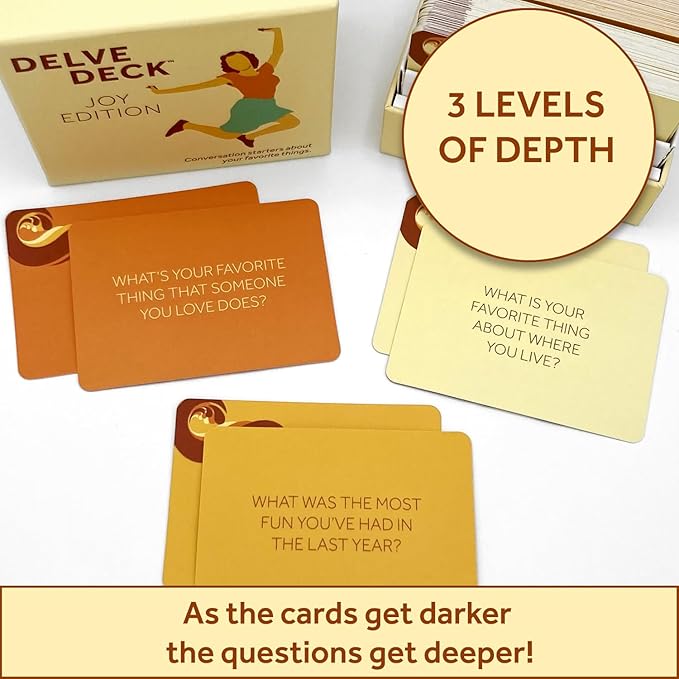 Boredwalk Delve Deck Joy Edition Conversation Cards for Couples, Family and Friends - Question Cards - Gratitude Practice Game for Adults