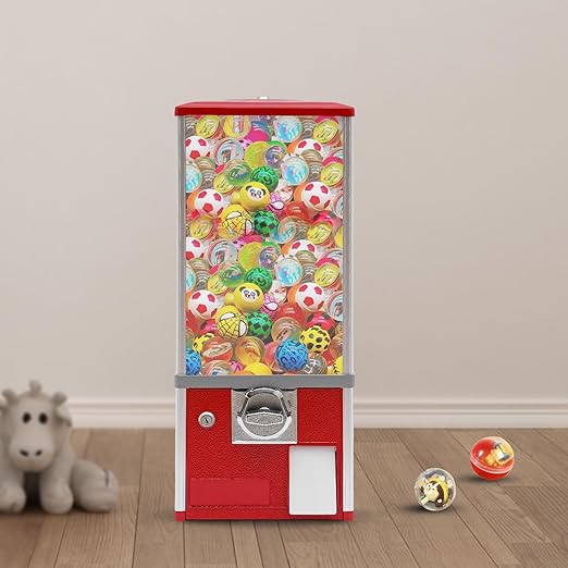 Candy Vending Machine 4X 25 Cents Toys Candy Dispenser Gumball Machine for Retail Stores Parks Game Halls and Home,10.2x10.2x25.2in,with 2 Keys (Red)