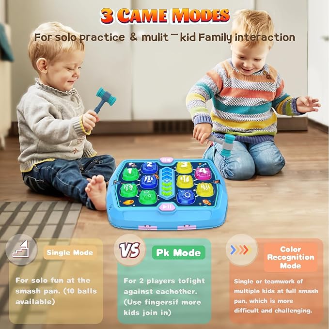 Hammer Mole Game Toy for Toddlers, Toys for 3 4 5 6+ Year Old Boys/Girls, Interactive Educational Pounding Toys with 2 Hammers, Sound & Light, PK Mode, Birthday Xmas Toy Gifts for Kids Age 3 4 5 6+