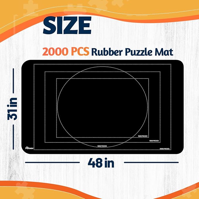 Jigsaw Puzzle Mat Roll Up, Portable Saver Pad 48” x 31” Up to 2000 Pieces, Puzzles Matt Rollup with Non-Slip Rubber Bottom & Smooth Top. (6 Puzzle Sorting Trays & 1 Storage Bag)