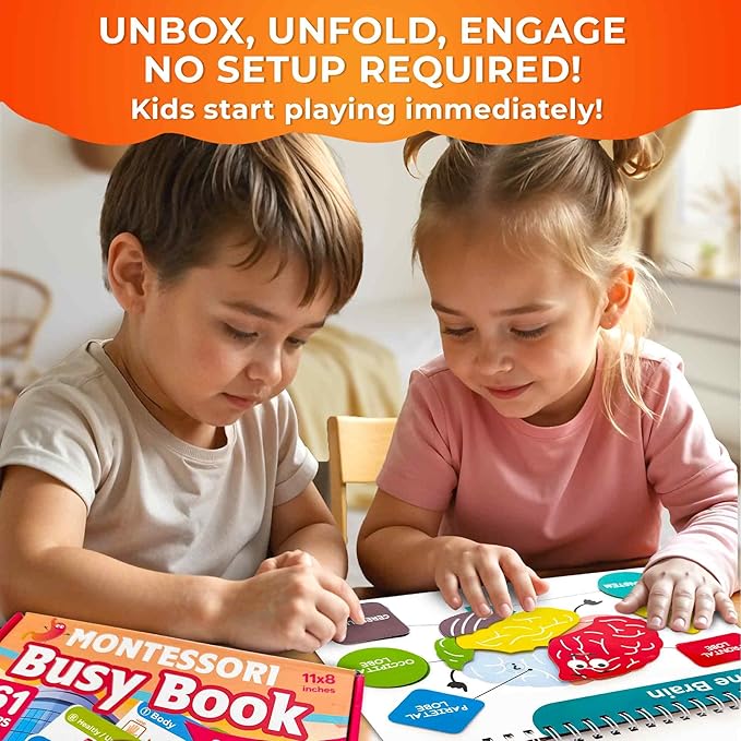 QUOKKA Human Body Busy Books for Kids Ages 4-8 - Fun Human Anatomy Activities for Kids Learning at Home or Classrooms - My Preschool Montessory Busy Book for Toddlers 3-5 I Comes Fully Assembled