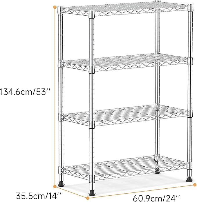 1000 lbs Storage Shelving 4-Tier Utility Shelving Unit Steel Organizer Wire Rack for Home,Kitchen,Office,Chrome (13.7" D x 23.6" W x 53.4" H)