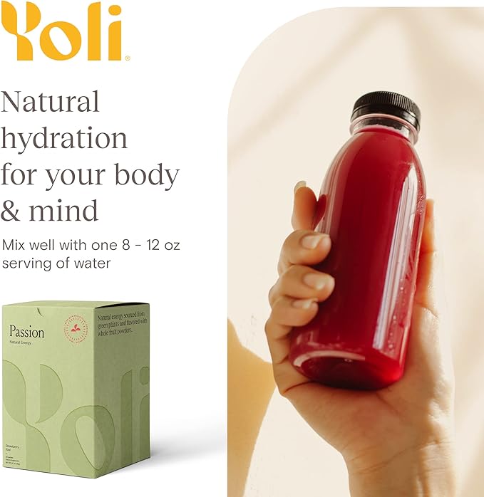 Yoli® Passion Energy Drink Powder Mix - Natural Energy Drink Mix for Endurance and Stamina, 30 Packets - Strawberry Kiwi Flavor