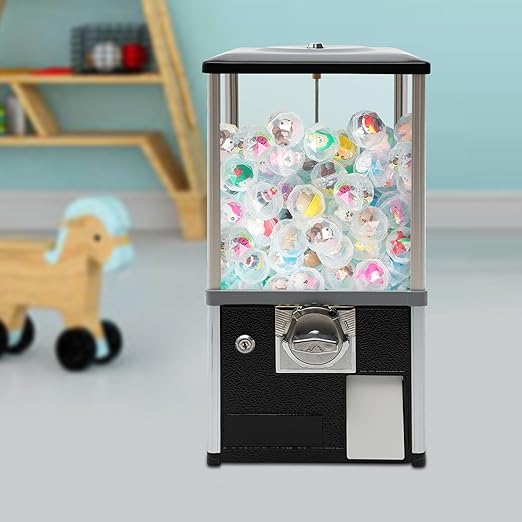 25 Cents Coin Operated Vending Machine, 20.87" Height Commercial Candy Gumball Machine Huge Load Capacity Candy Vending Machine, Big Capsule Vending Machine for 1.77-1.97in Ball Diameter (Black)