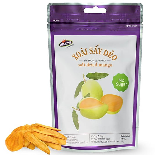 Vinamit Soft Dried Mango | No Sugar Added Mango Slices | 3.5 oz Bag | Naturally Sweet, Vegan, Non-GMO, Gluten-Free & Unsweetened | Rich in Dietary Fiber | Ideal for Travel, Healthy Snacking