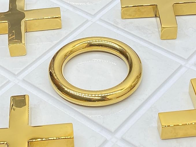 Marble Tic Tac Toe Game for Living Room Decor Centerpiece White and Gold XO with White Marble and Gold Color Stainless Steel Decorative Table Top X/O Board Coffee Table Décor