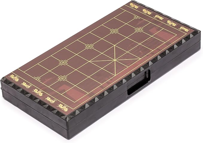 Yellow Mountain Imports Large Chinese Chess (Xiangqi) Magnetic Travel Board Game Set (14.6-inch) with Black Playing Pieces