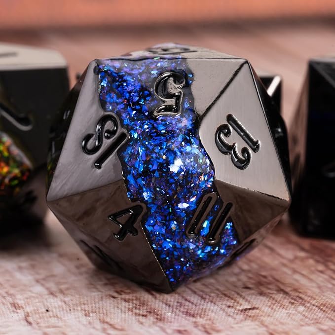D&D Dice Set Metal,Large Striped Glitter Dice Set.RPG Polyhedral Dice 7pcs Set