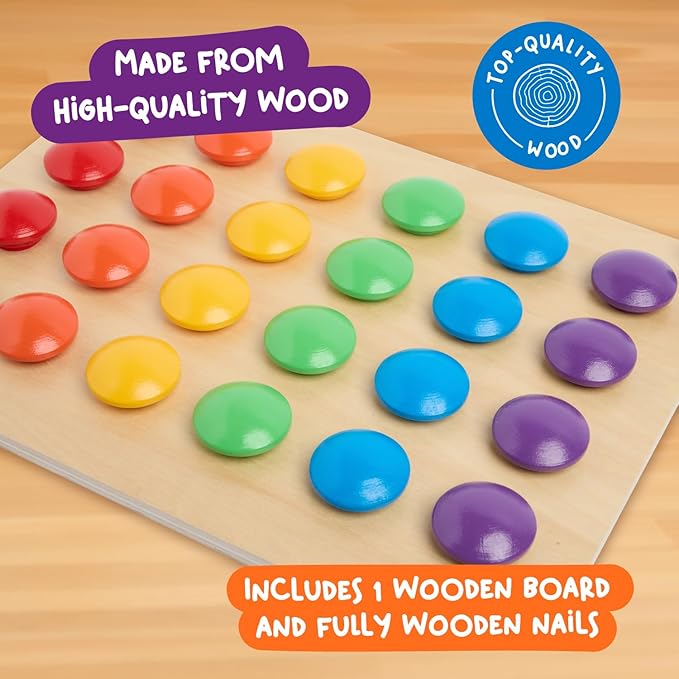 Nene Toys Wooden Color Matching Puzzle for Toddlers 2+ Years – Montessori Pegboard Button Game with Wooden Nails & Cards – Educational Toy for 2 3 Year Old Boys Girls – Fine Motor Skill Learning
