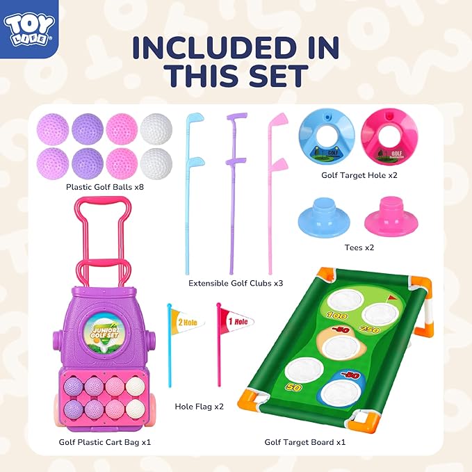 TOY Life Kids Golf Clubs Set with Golf Toss Game Toddler Baby Girl Golf Clubs 3-5 Baby Girl Golf Set Indoor & Outdoor Sport Toys Golf Game for Boys Girls Birthday Golf Gifts for 3 4 5 6 7 8 Years Old