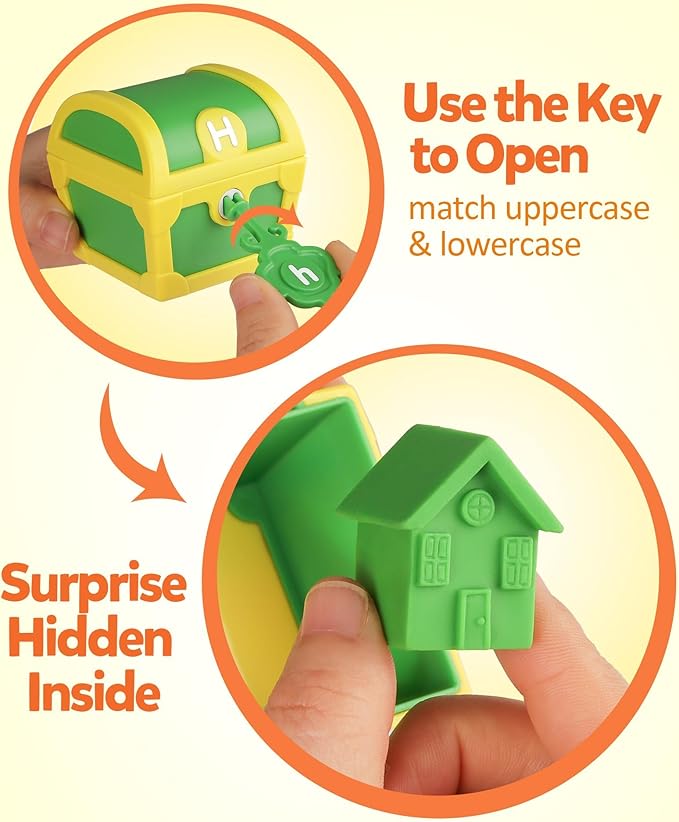 Coogam Alphabet Learning Toys for Toddlers, 26pcs Surprise Letters Treasure Locks with Keys, Uppercase Lowercase ABC Matching Color Sorting Game, Montessori Fine Motor Skill Gift for 3 4 5 Year Old