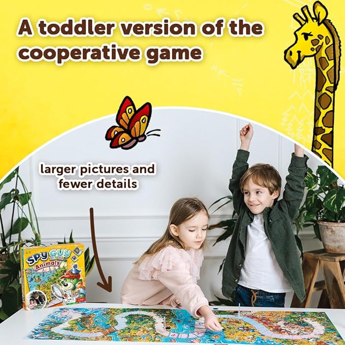 Trefl Spy Guy Animals Junior Cooperative Detective Game, Family Board Game, Meet The Animals, Huge Cartoon Board, for Adults and Children Aged 3 and Over