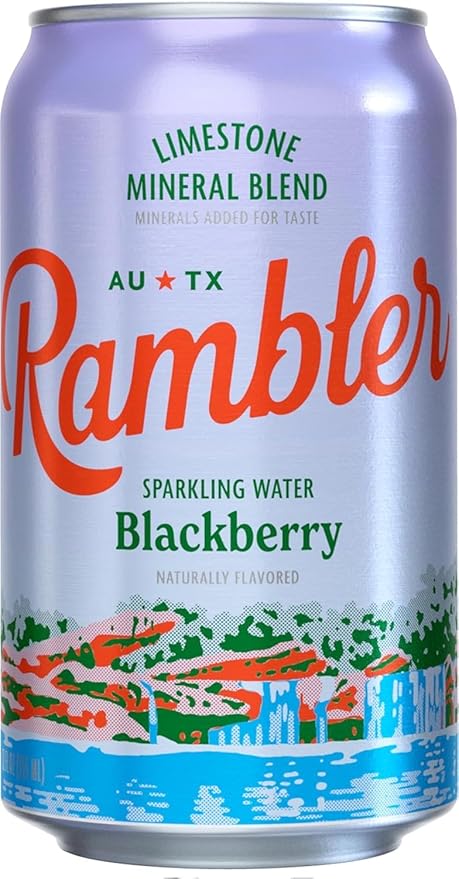 AUTX RAMBLER Sparkling Water, Texas Limestone Mineral Blend, Blackberry Flavor, 12-Ounce Cans, Three 8-Packs (24 Cans)