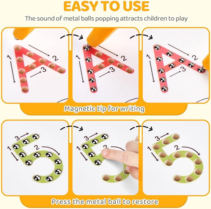 GAMENOTE Double Sided Magnetic Letter & Number Board Set - Alphabet & Numbers Tracing Board for Toddlers, ABC Uppercase & Lowercase Practicing, Math Learning, Educational Toys for Kids