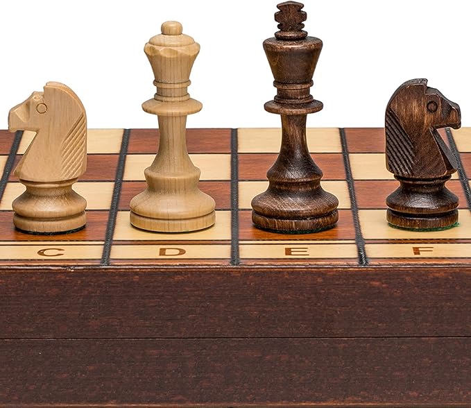 Wegiel Handmade Jowisz Professional Tournament Chess Set - Wooden 16 Inch Folding Board with Felt Base & Hand Carved Chess Pieces - Compartment Inside The Board to Store Each Piece