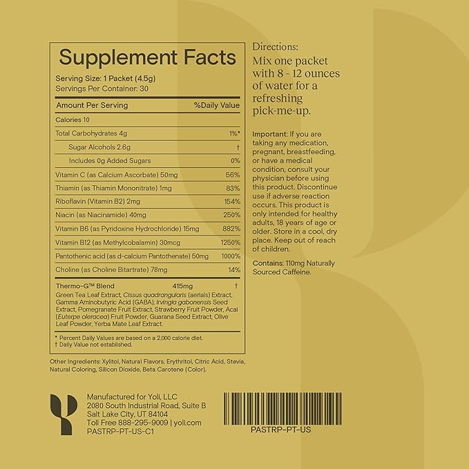 Yoli® Passion Energy Drink Powder Mix - Natural Energy Drink Mix for Endurance and Stamina, 30 Packets - Variety