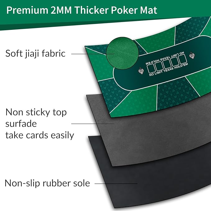 nuveti 79 x 39 Foldable Texas Poker Card Tabletop Layout Portable Anti-Slip Rubber Board Game Mat Smooth Premium Surface, Noise Reduction Poker Mat for Table