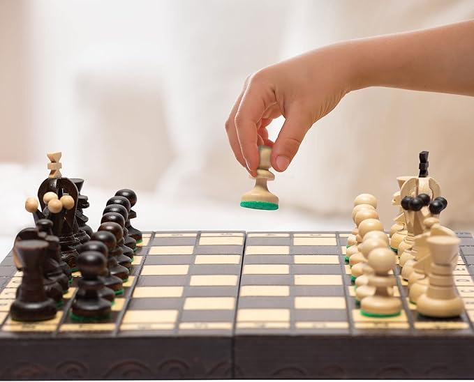 Husaria European International Chess Wooden Game Set, King's Continental - 11.3-Inch Small Size Chess Set with Folding Board and Felt Bottom Chessmen