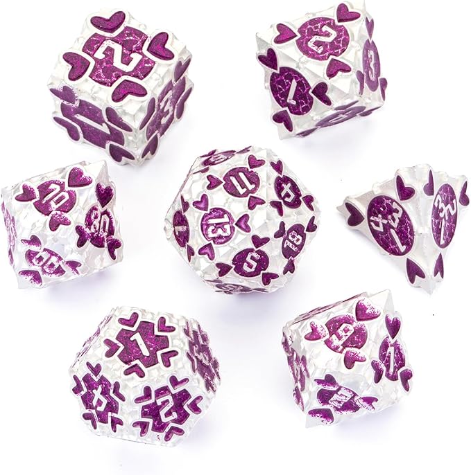 Metal D&D Dice Set 7pcs DND Dice Set with Beautiful Gift Box for Dungeons and Dragons MTR PRG Tabletop Games (Silver-Rose)