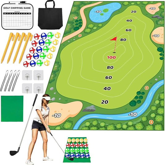 Battle Golf Game Chipping Mat - 37pcs Sticky Golf Pro Games Practice Mats Indoor Outdoor Games for Adults Family Kids Battle Golf Royale Game Play Equipment Stick Chip
