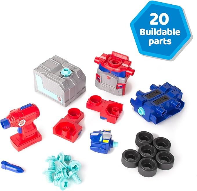 Transformers Optimus Prime Building Toys - STEM Toys Including Toy Electric Drill and AA Batteries - Transformers Toys - Robot Building Toys Ages 18 Months and Up