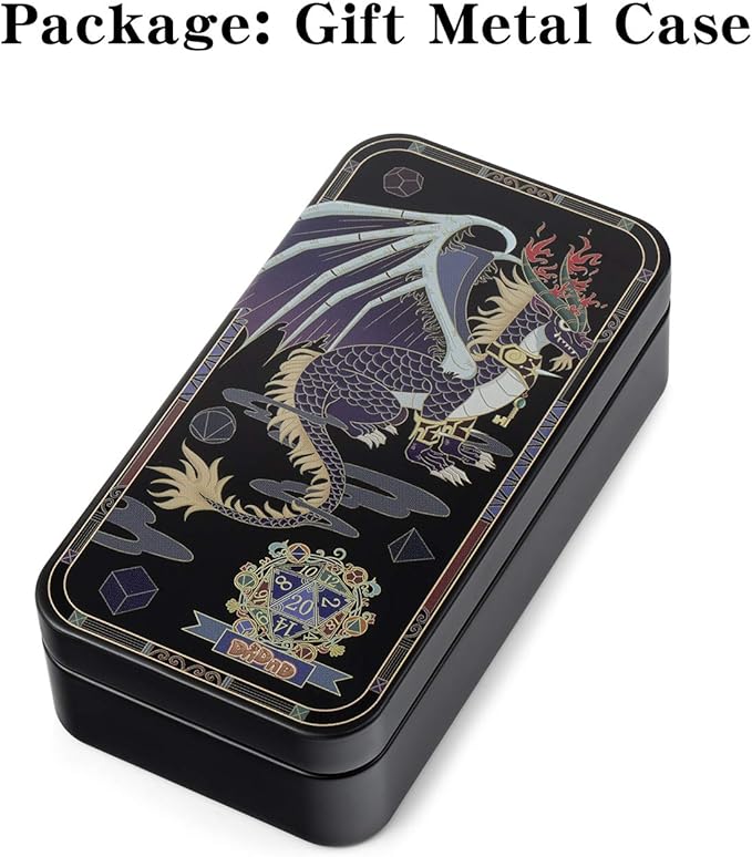 DnDnD White with Gold Number DND Dice Sets,Solid Metal Die with Free Gorgeous Metal Tin for Dungeons and Dragons D&D Role Playing Game Tabletop Games