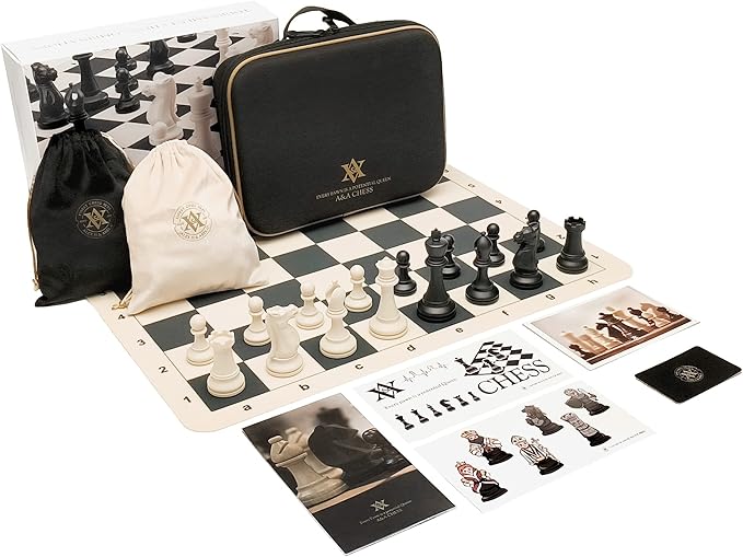 A&A Tournament Chess Set/ 20''x20'' Foldable Silicone Chess Board / 3.75'' King Height Plastic Quadruple Weighted Classic Staunton Pieces/Storage Bag for 6 Years Old - 2 Players