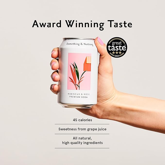 Something & Nothing Hibiscus & Rose Flavoured Sparkling Water | Lightly Carbonated, Full Flavoured with Added Grape & Lemon Juice | Vegan & Low Calorie Soda | 12 Fl Oz Cans (Pack of 12)