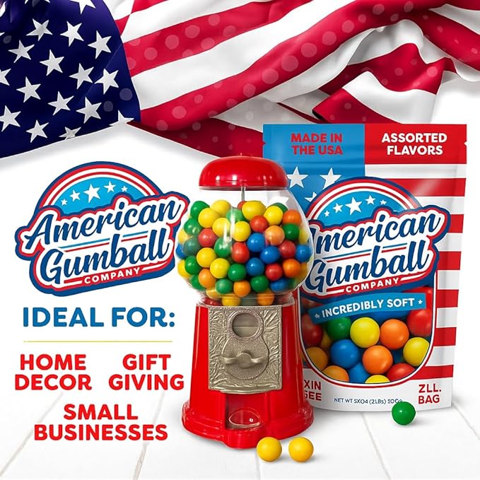 American Gumball Company Refill Gumballs 2 Pound Bag - .62 inch Small Gumballs for 1/2" Gumball Machine, Assorted Flavors