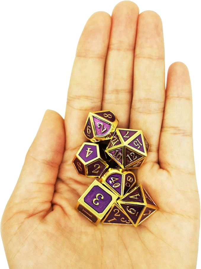 Haxtec D&D Metal Dice Set Gold Purple DND Dice for Dungeons and Dragons Gifts RPG Roleplaying Dice