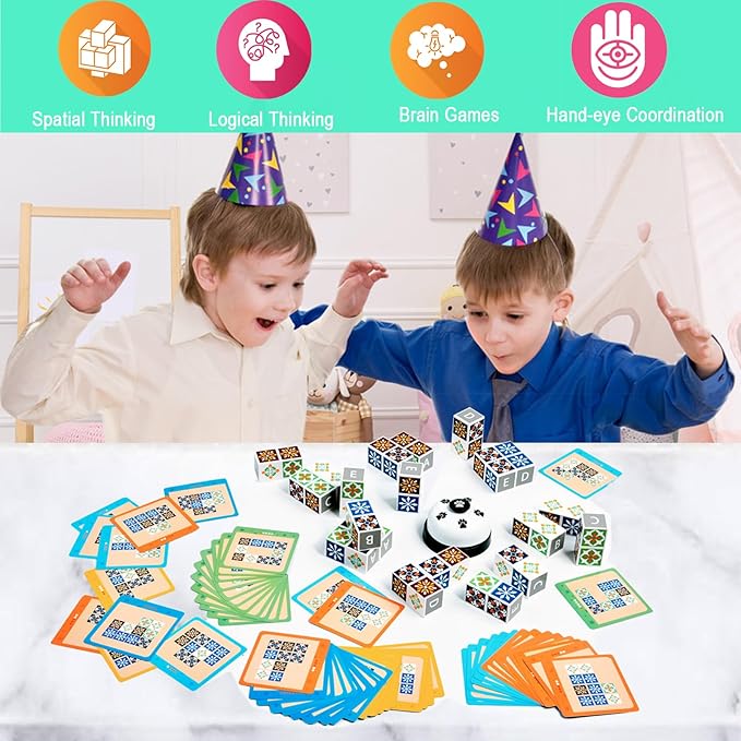 Wooden Match Puzzle Game Popular Board Games for Family Night, Pattern Matching Puzzle Game, Block Match Puzzles Building Cubes Educational Toys for Kids and Adults