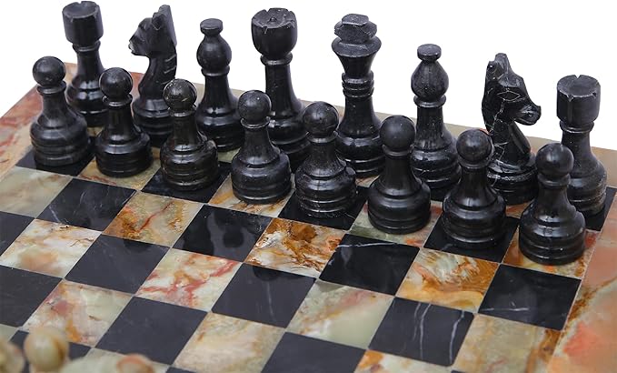Handmade Marble Chess Set - Green & Black (12 x 12 Inches) - Chess Sets for Adults - Premium Quality Chess Boards - Fancy Chess Boards