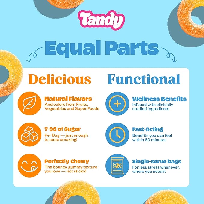 Tandy Mellow Rings L-Theanine Gummies I Relaxation Gummy with Juicy Peach Flavor I Calming Gummies for Adults I Gluten-Free Fast-Acting Dietary Supplement Gummy I 6-Pack