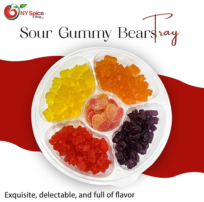 NY Spice Shop Gummy Bears Assorted Candy with Sour Peach Hearts Tray Gift Pack - Variety Pack - 2 Pounds Chewy Trendy Treat Snacks Bulk